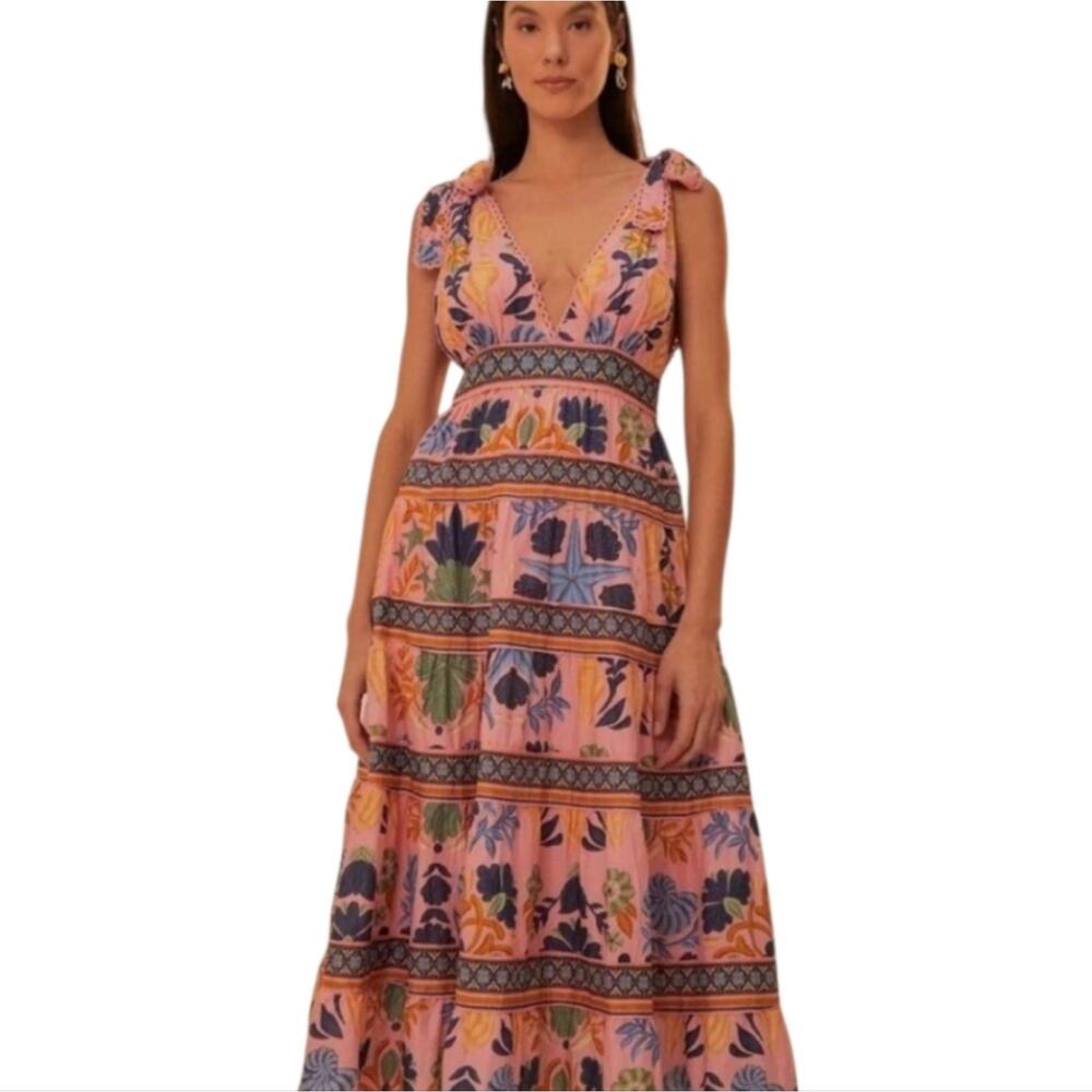 Farm Rio New Anthropologie Seashell Tapestry Midi Dress Pink Size S NWT - Picture 7 of 16